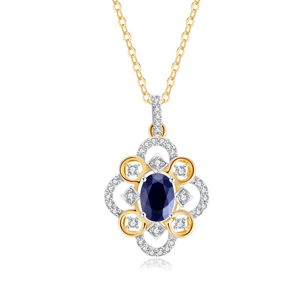 9ct Yellow Gold Black Sapphire & Diamond Pendant