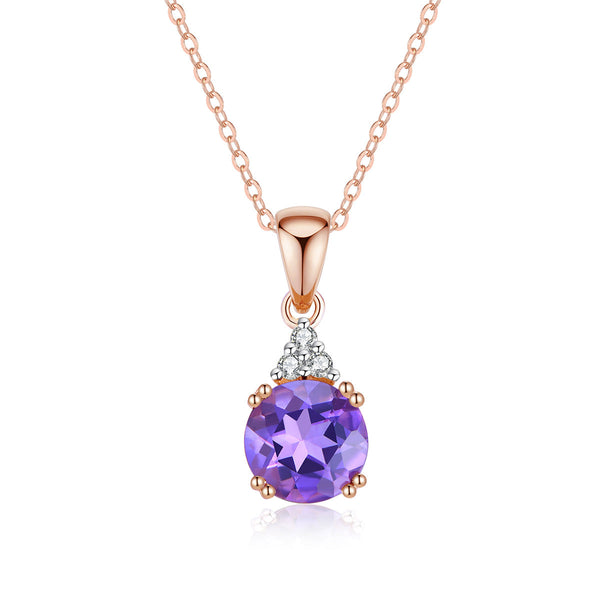 9ct Rose Gold Pink Amethyst & Diamond Pendant