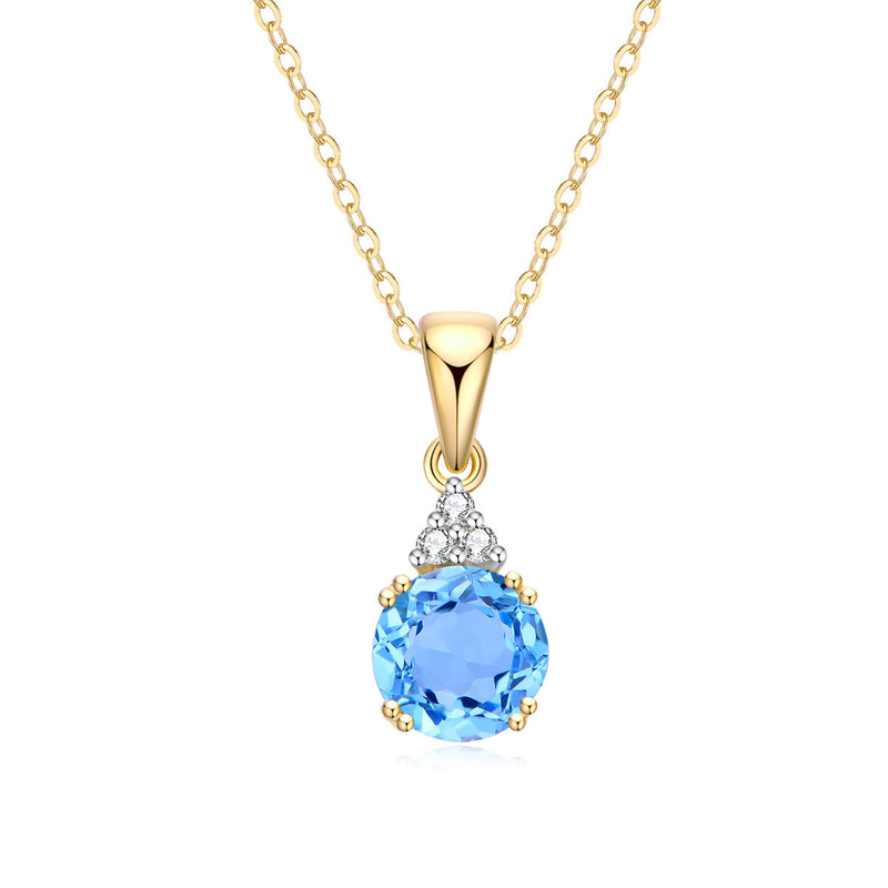 9ct Yellow Gold Blue Topaz & Diamond Pendant