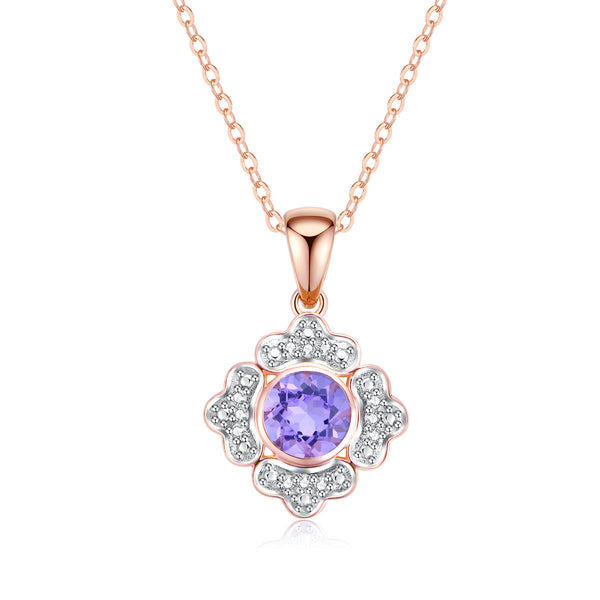 9ct Rose Gold Pink Amethyst & Diamond Pendant