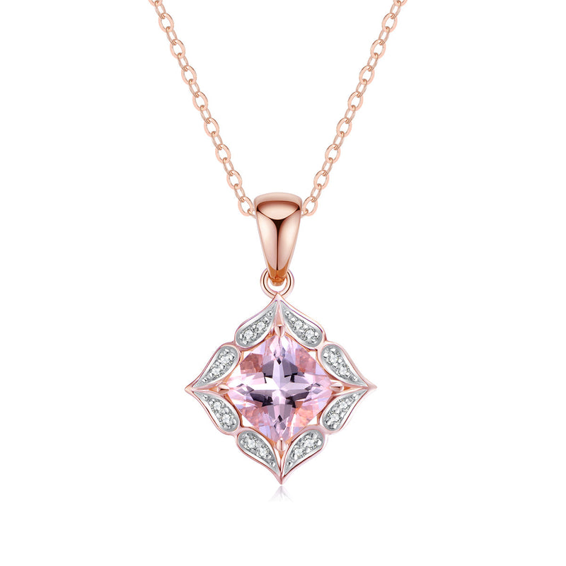 9ct Rose Gold Morganite & Diamond Pendant