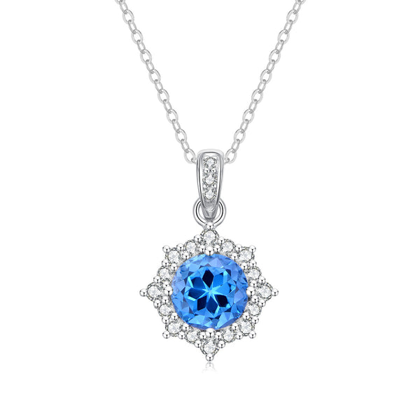 9ct White Gold London Blue Topaz & Diamond Pendant