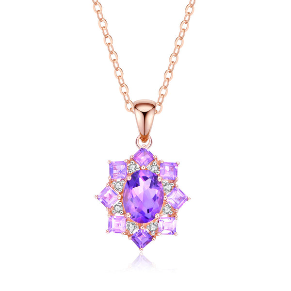 9ct Rose Gold Amethyst & Diamond Pendant