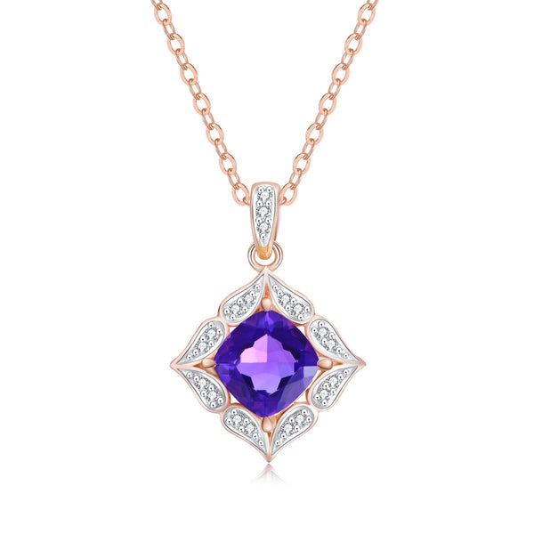 9ct Rose Gold Amethyst & Diamond Pendant