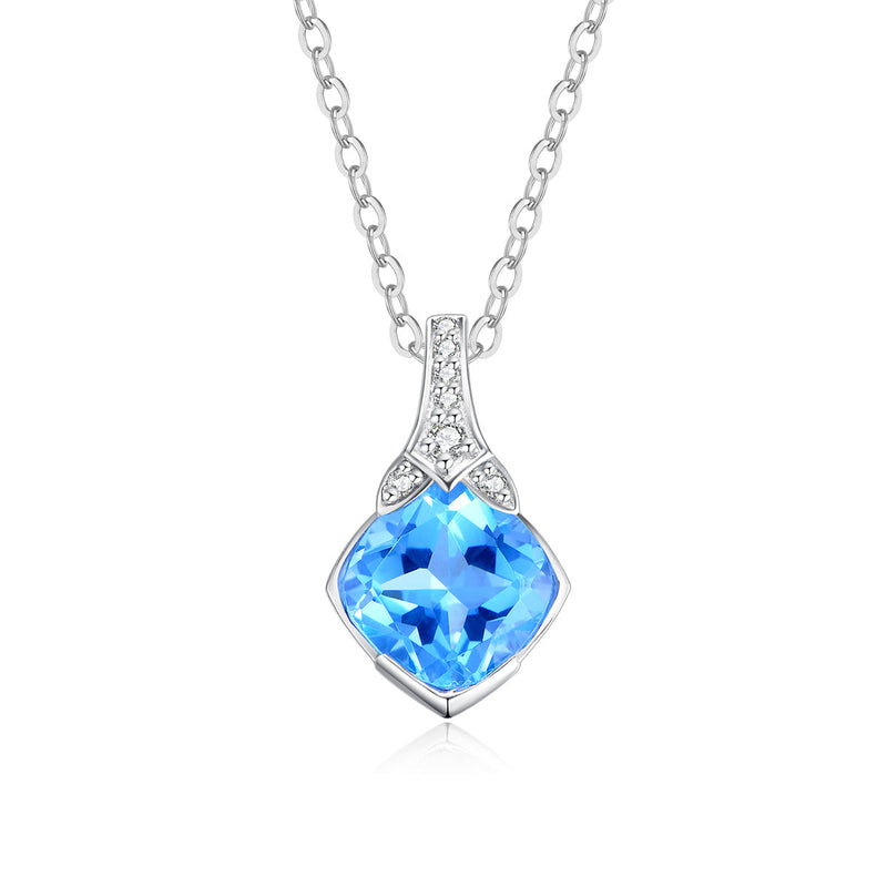 9ct White Gold Blue Topaz & Diamond Pendant