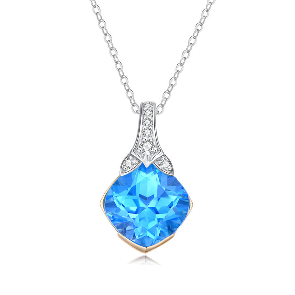 9ct Yellow Gold Blue Topaz & Diamond Pendant