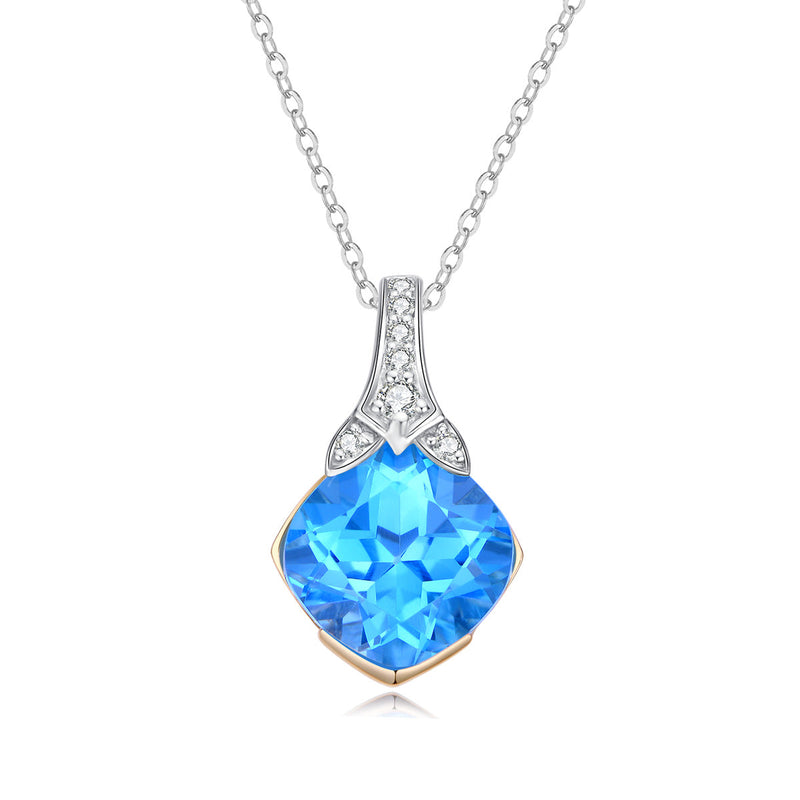 9ct Yellow Gold Blue Topaz & Diamond Pendant