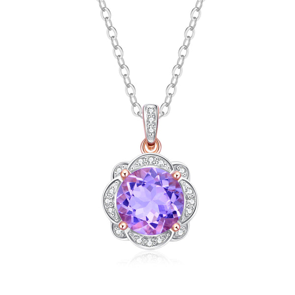 9ct Rose Gold Pink Amethyst & Diamond Pendant