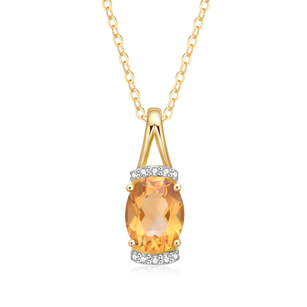 9ct Yellow Gold Citrine & Diamond Pendant