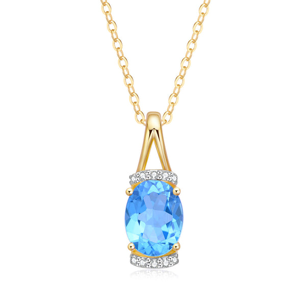 9ct Yellow Gold Blue Topaz & Diamond Pendant