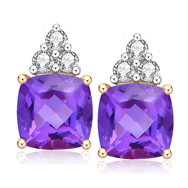 9ct Yellow Gold Amethyst & Diamond Earrings