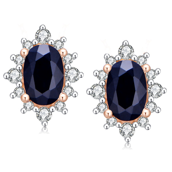 9ct Yellow Gold Black Sapphire & Diamond Earrings