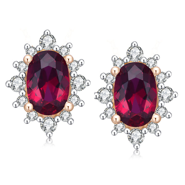 9ct Yellow Gold Created Ruby & Diamond Earrings