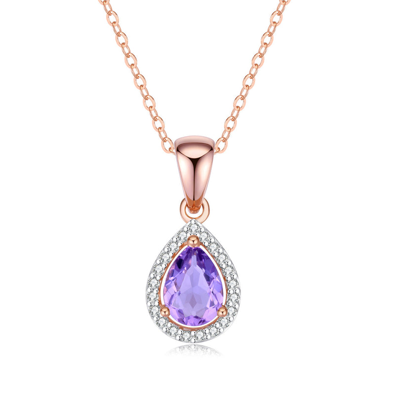 9ct Rose Gold Pink Amethyst & Diamond Pendant