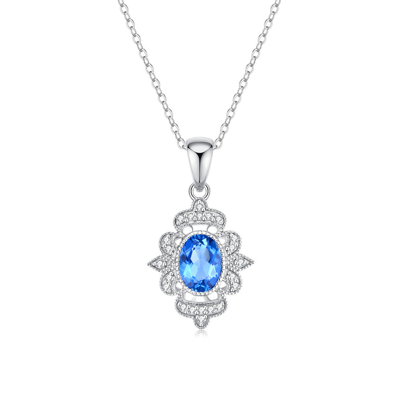 9ct White Gold London Blue Topaz & Diamond Pendant