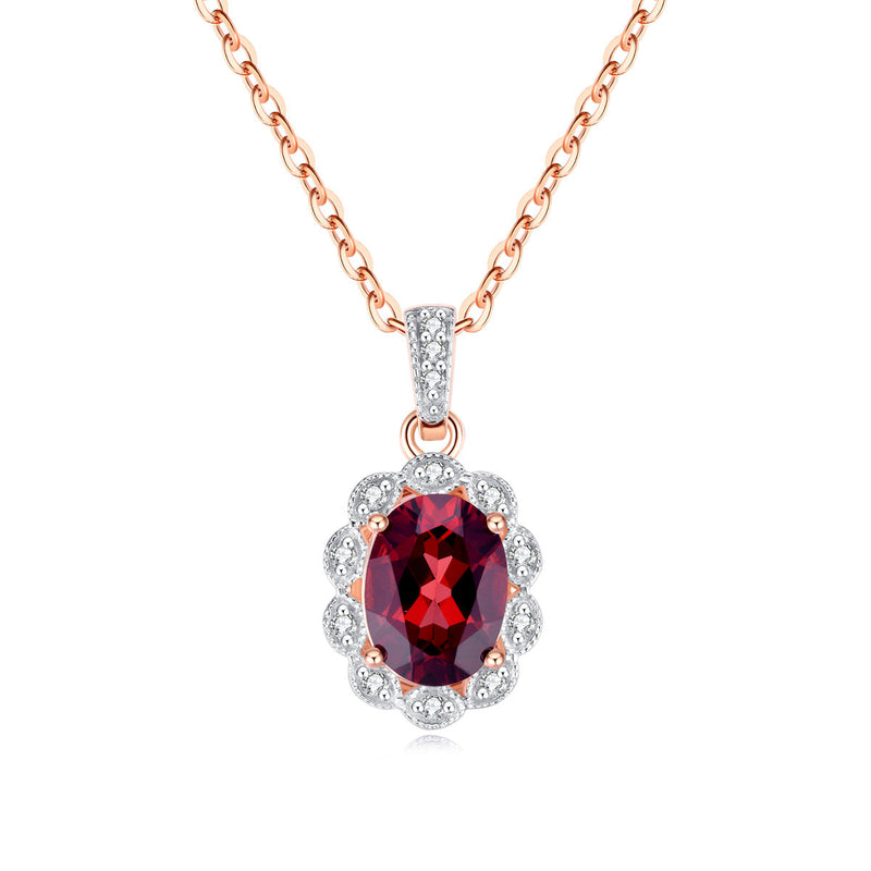 9ct Rose Gold Garnet & Diamond Pendant