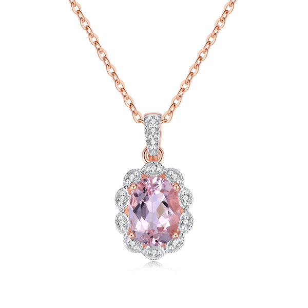 9ct Rose Gold Morganite & Diamond Pendant