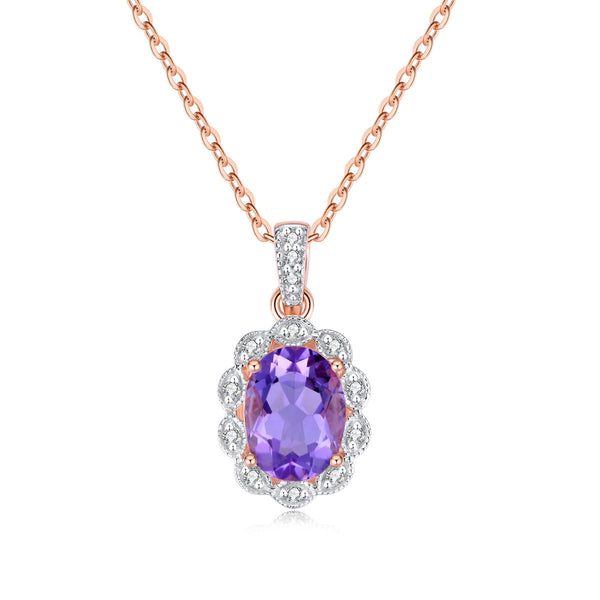 9ct Rose Gold Pink Amethyst & Diamond Pendant