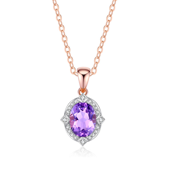 9ct Rose Gold Pink Amethyst & Diamond Pendant