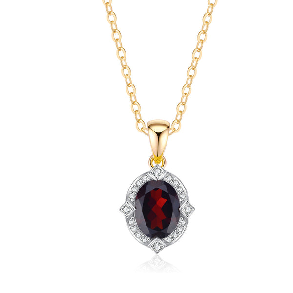 9ct Yellow Gold Garnet & Diamond Pendant