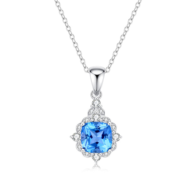 9ct White Gold Blue Topaz & Diamond Pendant