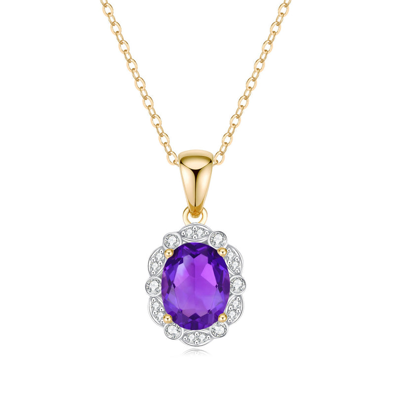 9ct Yellow Gold Amethyst & Diamond Pendant