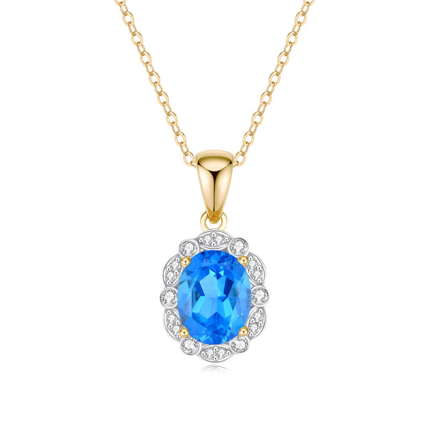 9ct Yellow Gold Blue Topaz & Diamond Pendant