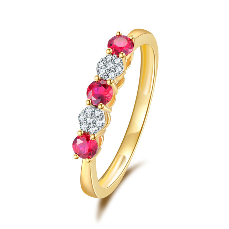 9ct Yellow Gold Created Ruby & Diamond Ring