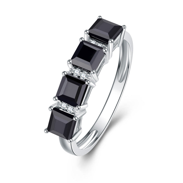 9ct White Gold Black Sapphire & Diamond Ring