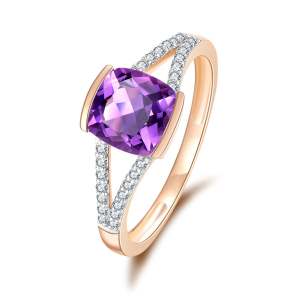 9ct Rose Gold Amethyst & Diamond Ring