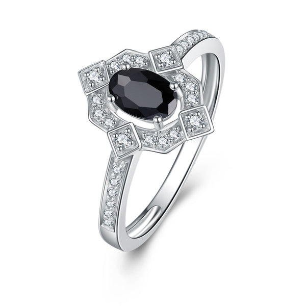 9ct White Gold Black Sapphire & Diamond Ring