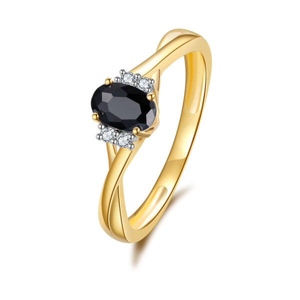 9ct Yellow Gold Black Sapphire & Diamond Ring