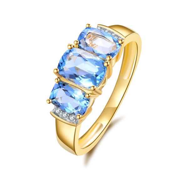 9ct Yellow Gold Blue Topaz & Diamond Ring