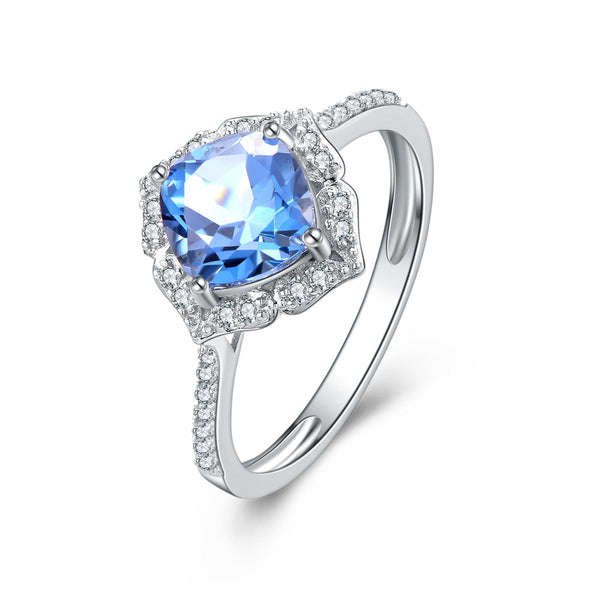 9ct White Gold London Blue Topaz & Diamond Ring