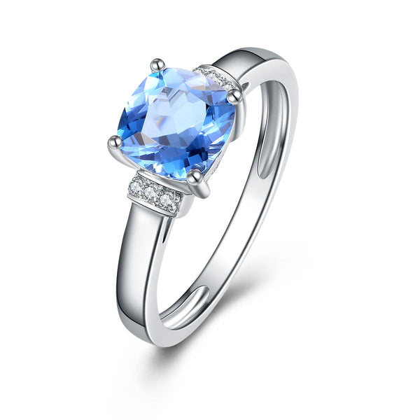 9ct White Gold Blue Topaz & Diamond Ring