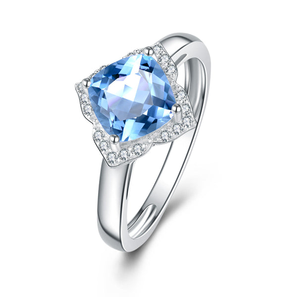 9ct White Gold Blue Topaz & Diamond Ring