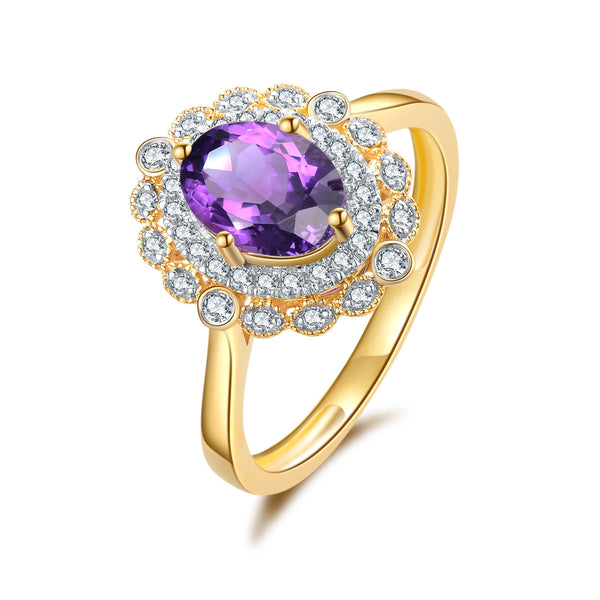 9ct Yellow Gold Amethyst & Diamond Ring