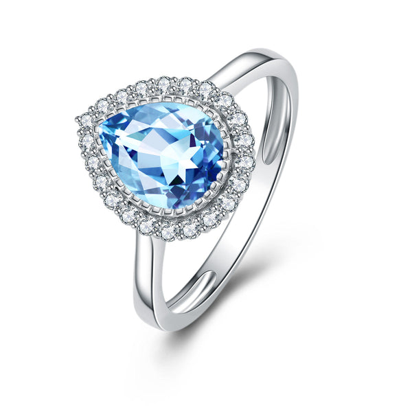 9ct White Gold Blue Topaz & Diamond Ring