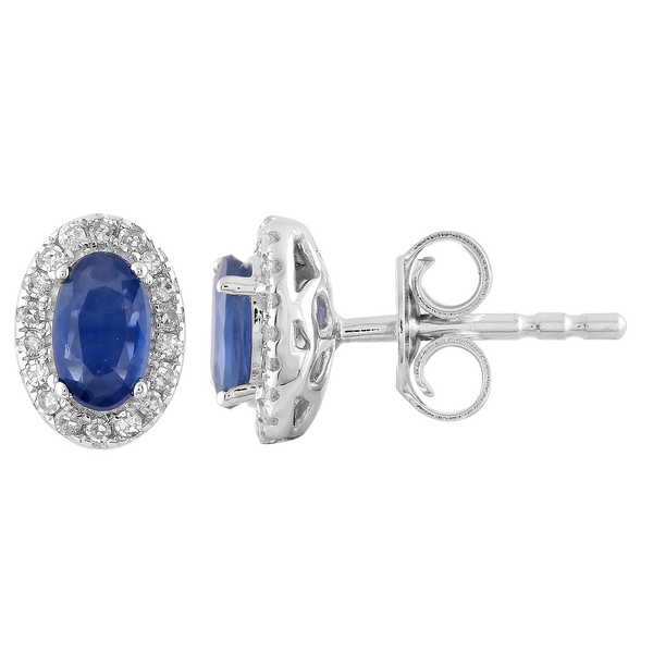 Sapphire Stud Earrings with 0.1ct Diamonds in 9K White Gold