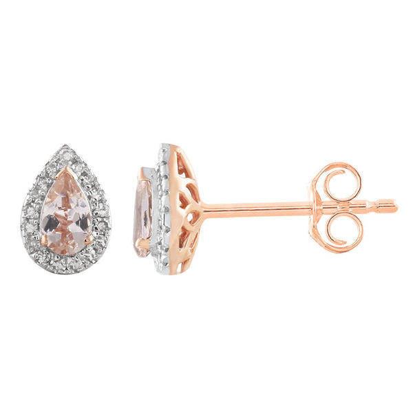 9ct Rose Gold 0.10ct Diamond Morganite Earrings