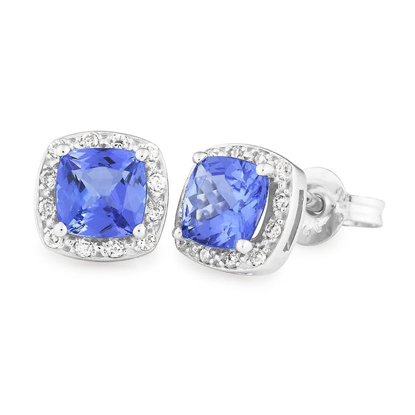 Tanzanite & 0.10ct Diamond Halo Stud Earrings in 9ct White Gold