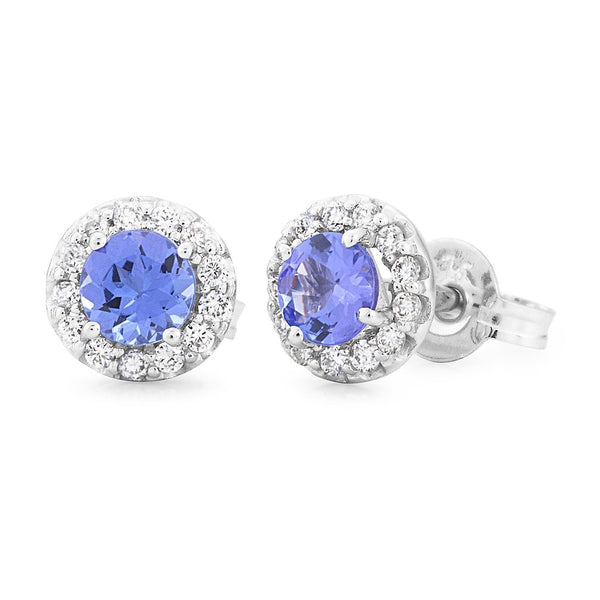 Tanzanite & 0.13ct Diamond Halo Stud Earrings in 9ct White Gold