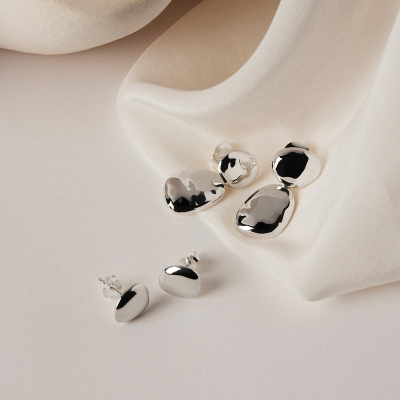 NAJO Double Pebblet Silver Stud Earrings