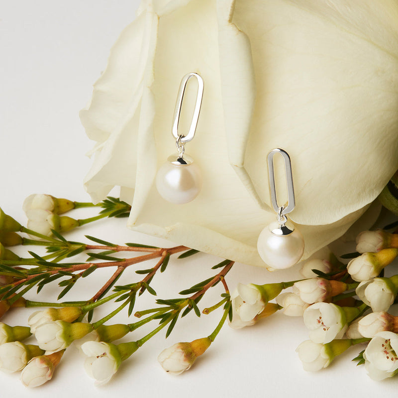 NAJO The Enchantress Silver Pearl Drop Stud Earrings