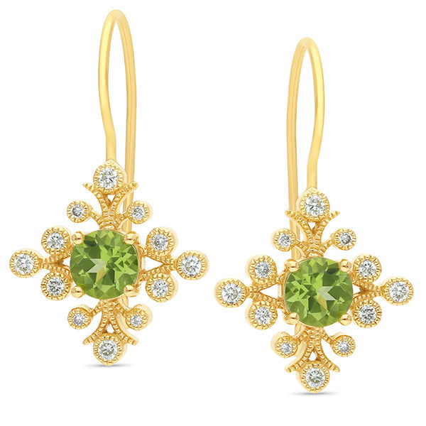 Peridot & 0.28ct Diamond Earrings in 9ct Yellow Gold