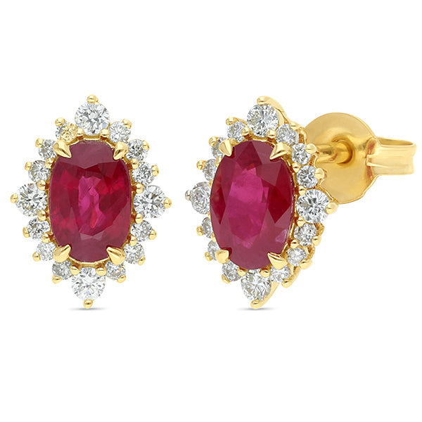 Ruby & 0.25ct Diamond Halo Earrings 9ct Yellow Gold