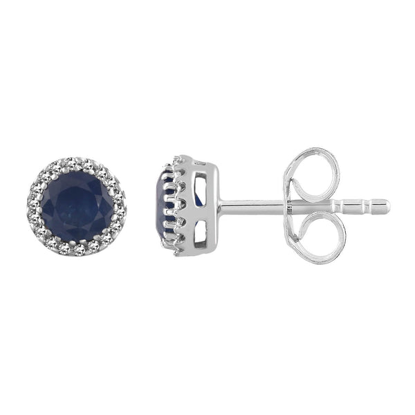 9ct White Gold 0.05ct Diamond Sapphire Earrings