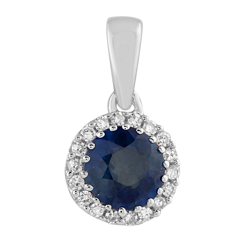 9ct White Gold 0.03ct Diamond Sapphire Pendant