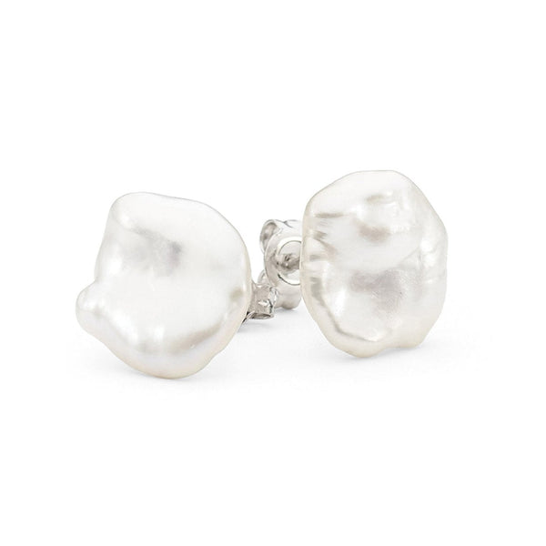 Sterling Silver White Keshi Freshwater Pearl Studs