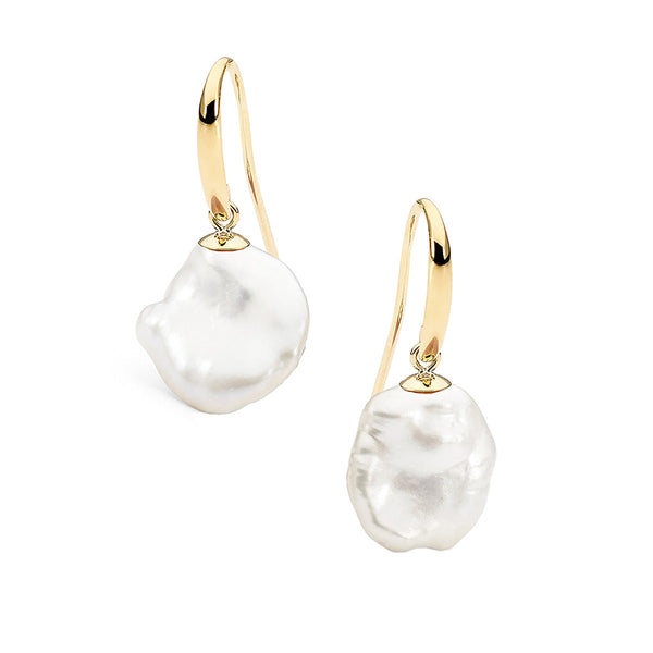 9ct Yellow Gold Keshi Freshwater Pearl Shepherd Hook Earrings